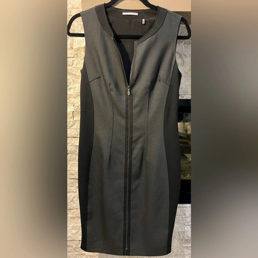 Tahari Black and Gray dress with zipper the whole length of dress Preowned